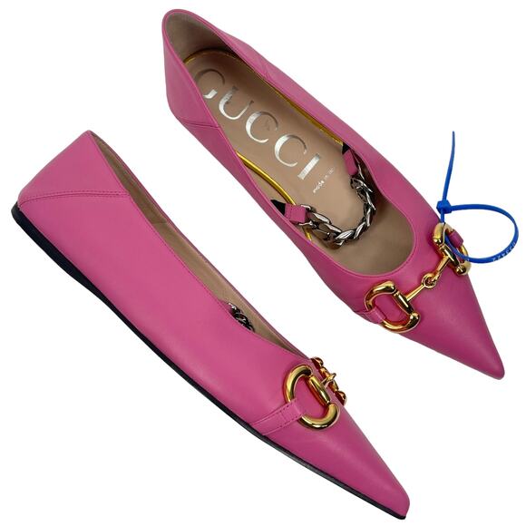 Gucci Horsebit Pointed Toe Mary Jane Ballet Flats Pink Size 38.5 - Picture 3 of 13